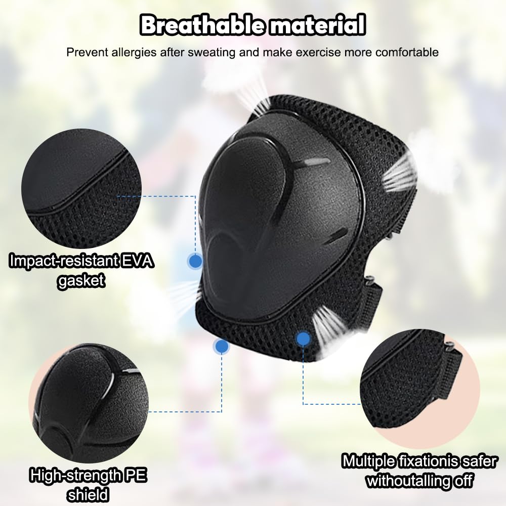 Set di Casco Protezione Bambini, 5 in 1 Casco Bici Protezioni Set per 3-11 Anni Regolabile Polso Ginocchiere Protezione per Skateboard Hoverboard Pattini in Linea(Nero)