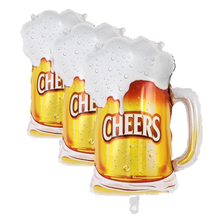 Image of Beer Mug Cheers Balloons, 28 Inch Large Beer Cup Foil Balloons, 6 Pcs Beer Mylar Helium Balloons for Birthday Bachelorate Beer Themed Party Decoration (Pack of 3)