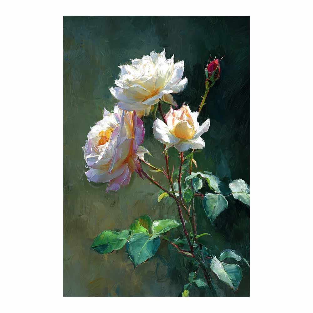 Xeniou Multicolor Flowers Wall Canvas Whites Ros Oil Art Canvas Wall Art, For Bathroom Living Room Bedroom Office Kitchen(Multicolor)-80X120cm Unframed