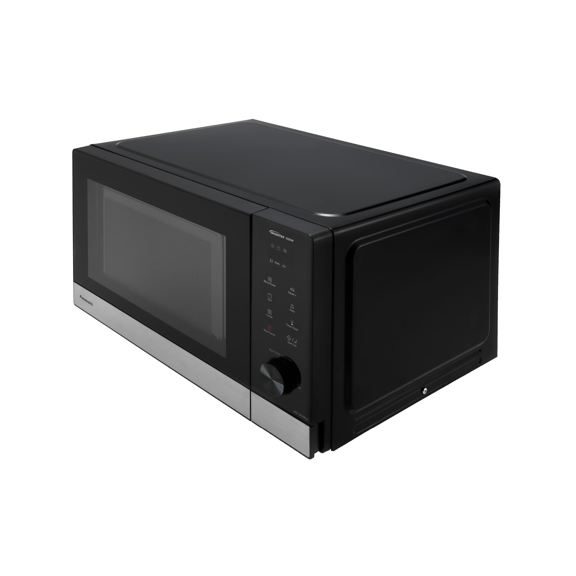 Panasonic NN-GD38QSEPG 29L Grill-Mikrowelle mit Steam+ Pot, 1000 W, automatisches Auftauen, Kombinationsgaren, Timer, Schwarz & Edelstahl