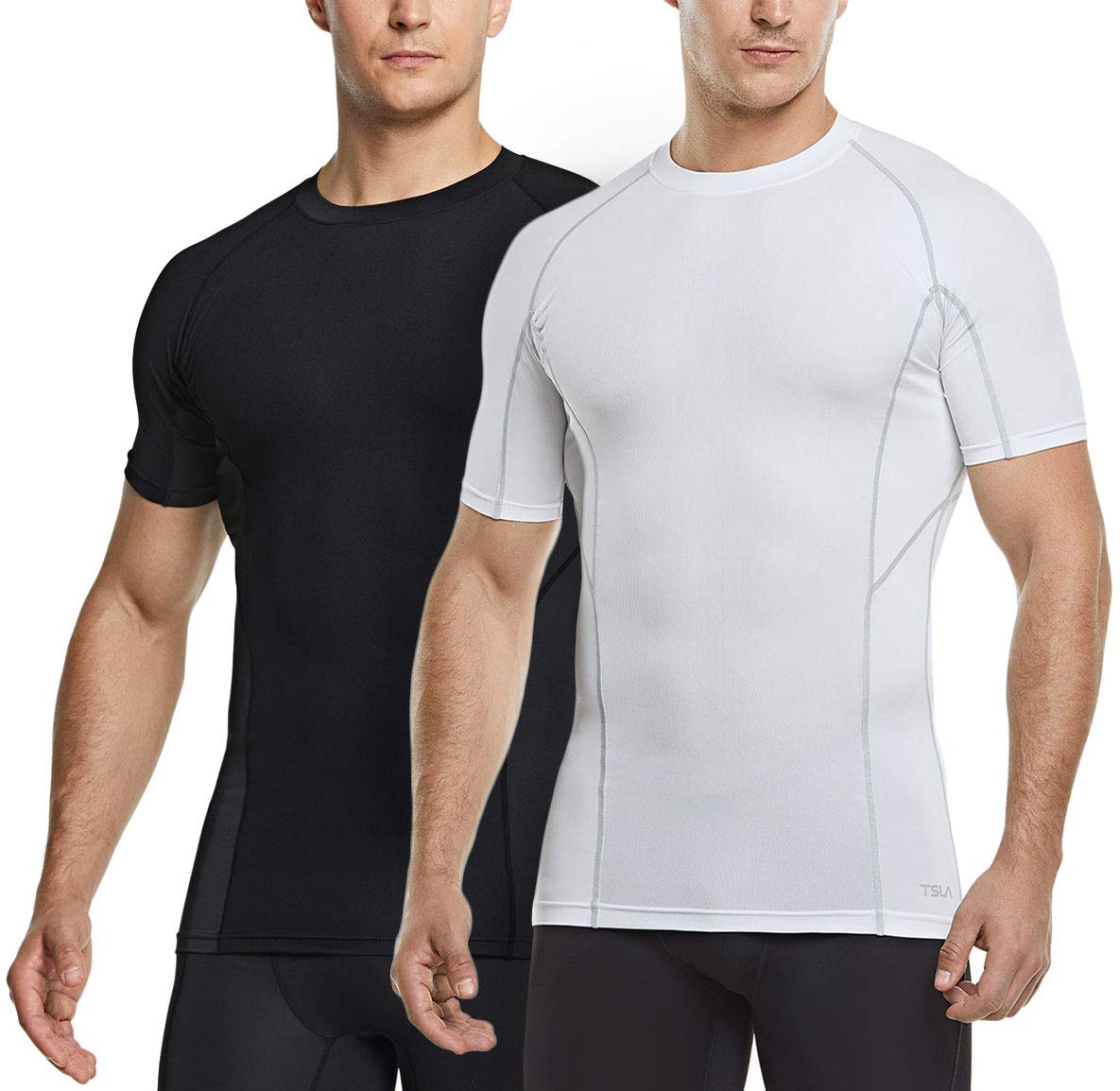 TSLAMen's Cool Dry Short Sleeve Compression Shirts, Athletic Workout Shirt, Active Sports Base Layer T-Shirts