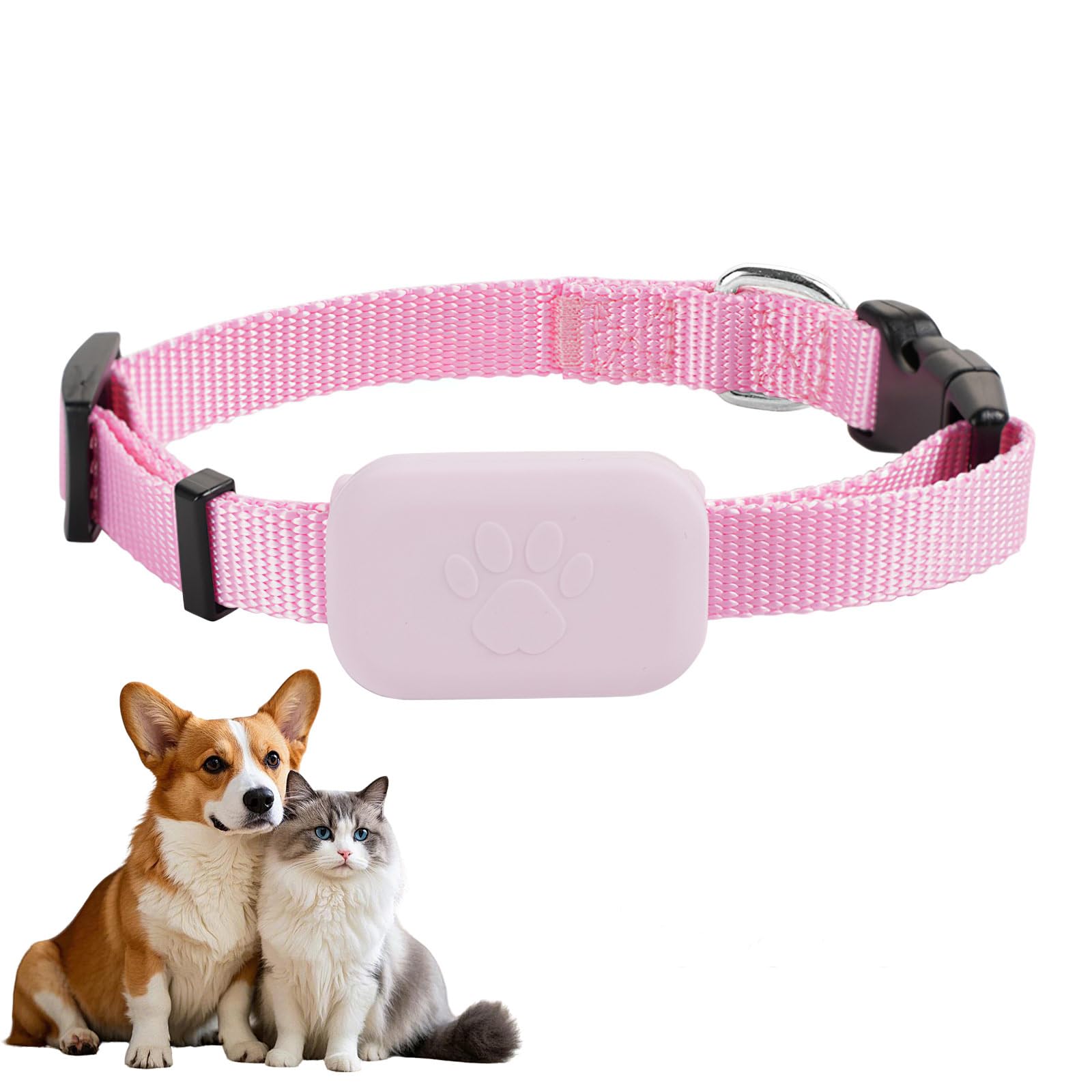 Rastreador GPS Gato Perro, Rastreador Para Animales, Sin Suscripción Mensual, Impermeable Bluetooth, Collar Ajustable, Localización GPS, Larga Vida De La Batería, Compatible Con iOS Y Android (Rosa)