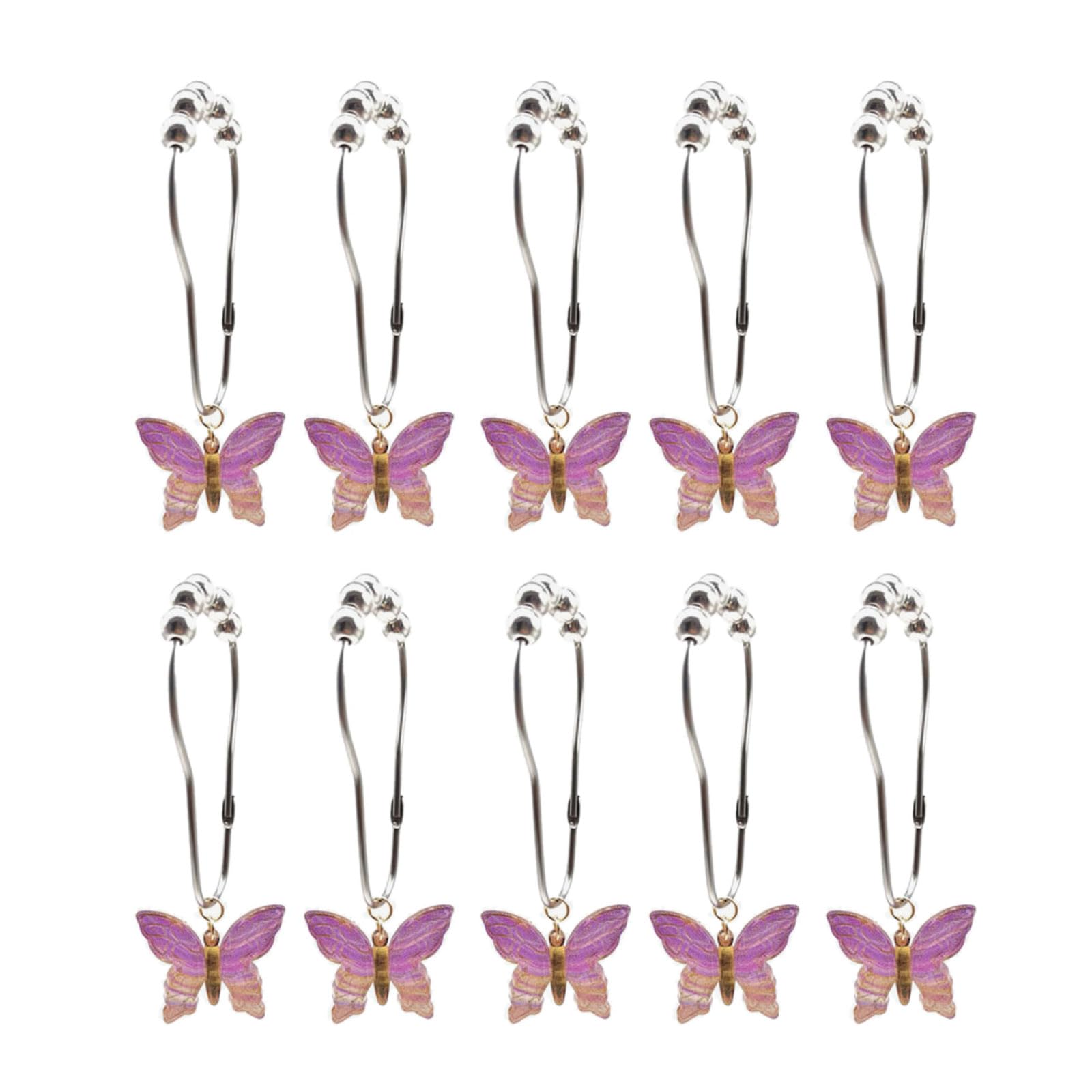 NEWFT Colorful Acrylic Butterfly Shower Curtain Hooks 10Pcs Rustproof Smooth Gliding Metal Rings for Elegant Bathroom Decors Rustproof Shower Hangers