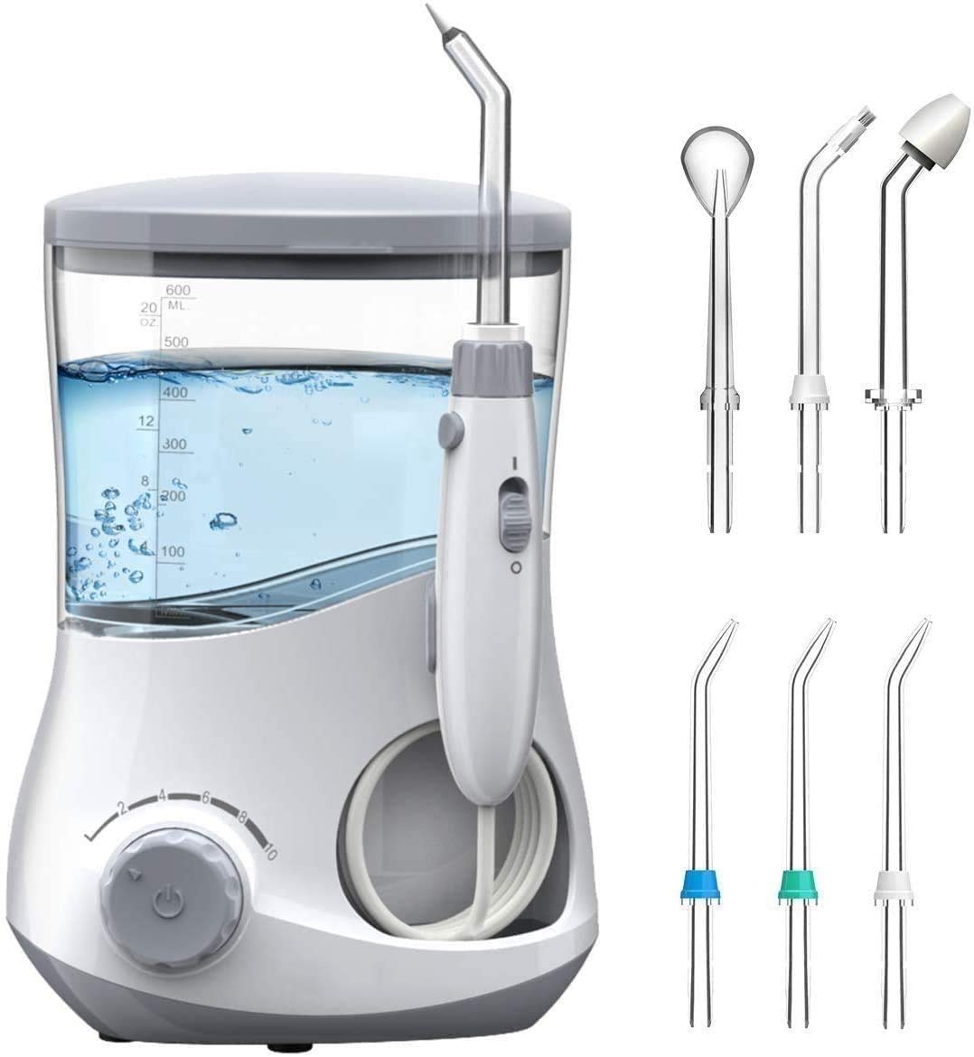 Flosser dell'acqua, pulitore dei denti del flosser dell'acqua for la famiglia, 6 punte multifunzionali del jet, IPX7 impermeabile, 10 modalità regolabili for le esigenze di assistenza orale della fami