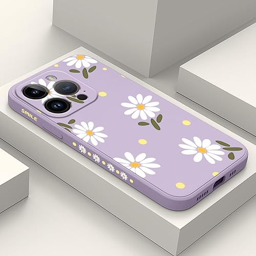 LEECG Fundas para iPhone 15 Pro, fundas para iPhone 15 Pro con diseño de crisantemo lateral, suave a prueba de golpes, protector de lente de cámara