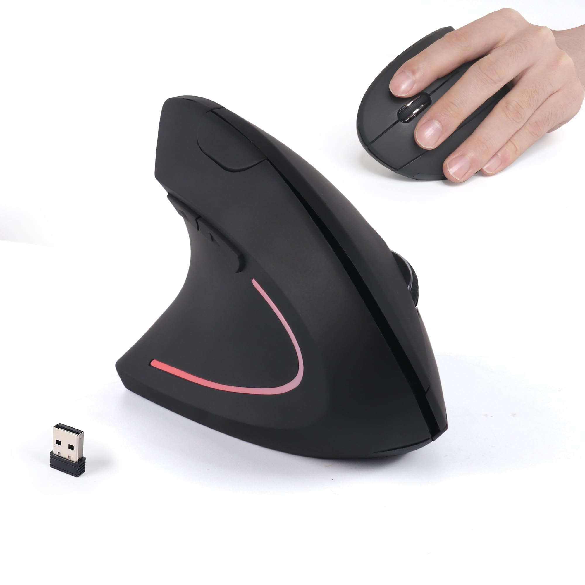 Ergonomic Mouse Wireless Left Handed Vertical Mouse with LED Light USB Receiver 6 Buttons Portable 2.4GHz Optical USB Wireless Mice for PC Laptop Desktop Computer Notebook Mac Adults Gifts, Black