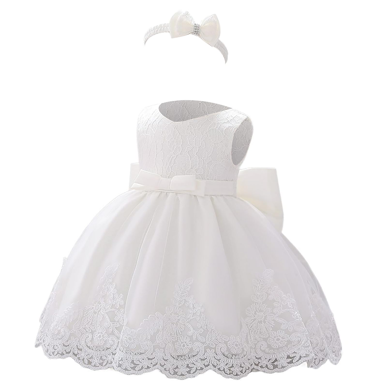 Vintage Lace Christening Dress for Little Girl with Bow Butterfly and Flowers Wedding Tutu First Birthday Outfit