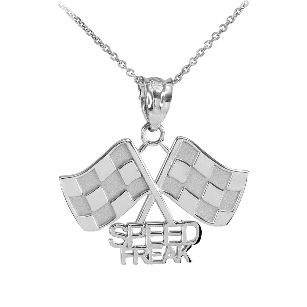 Sports Charms925 Sterling Silver Racing Flags with Speed Freak Charm Pendant Necklace