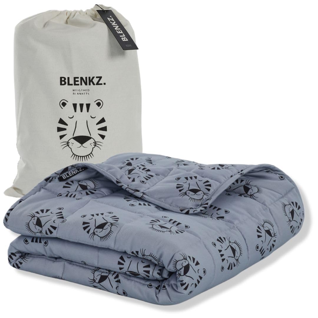 BLENKZ. Manta con peso para niños, 3,5 kg, 100 x 150 cm, manta de relajación con superficie de algodón, certificado Öko-Tex, diseño cara de tigre azul (cara de tigre azul, 3,5 kg-100 x 150 cm)