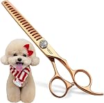 Rose Gold Titanium Dog Grooming Scissors Set 4PCS Curved Thinning Straight Chunkers Shears Kit with White Artificial Diamonds Ergonomic Offset Handle Japan 440C Sharp and Durable