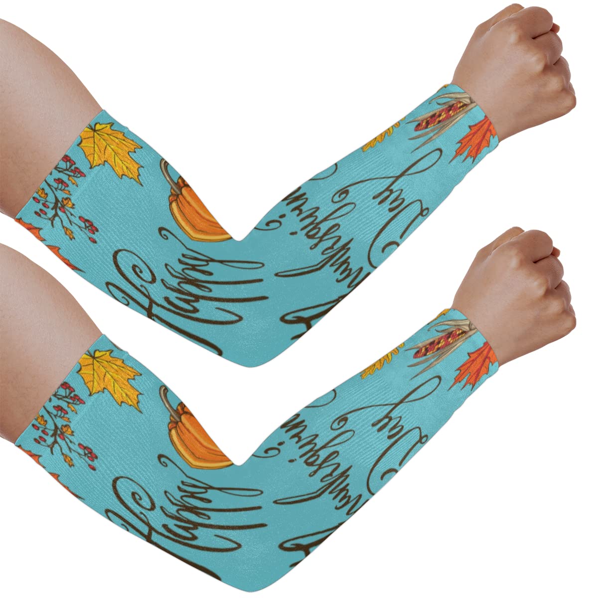 XMNYGJ Thanksgiving Theme Pattern Arm Sleeves with Thumb Hole Gardening Sleeves UV Sun Protection Arm Covers for Women Men Farmer Outdoor Sports Work Running Cycling Hiking