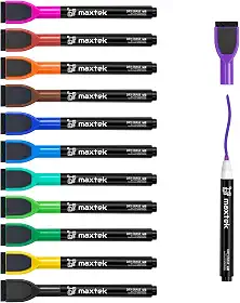maxtek Marcadores apagáveis a seco com ponta fina, marcadores magnéticos de quadro branco com borracha, 12 marcadores coloridos de ponta fina apagáveis a seco para crianças, marcadores finos de baixo odor apagáveis a seco para quadros de calendário