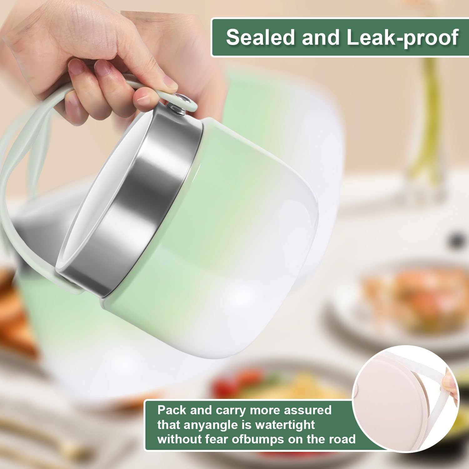 Portapranzo Termico per Alimenti 1200ml Contenitore Termico per Alimenti Caldi con Cucchiaio Pieghevole per Conservare Porridge,Zuppa,Frutta,Yogurt e Pranzi (Verde)