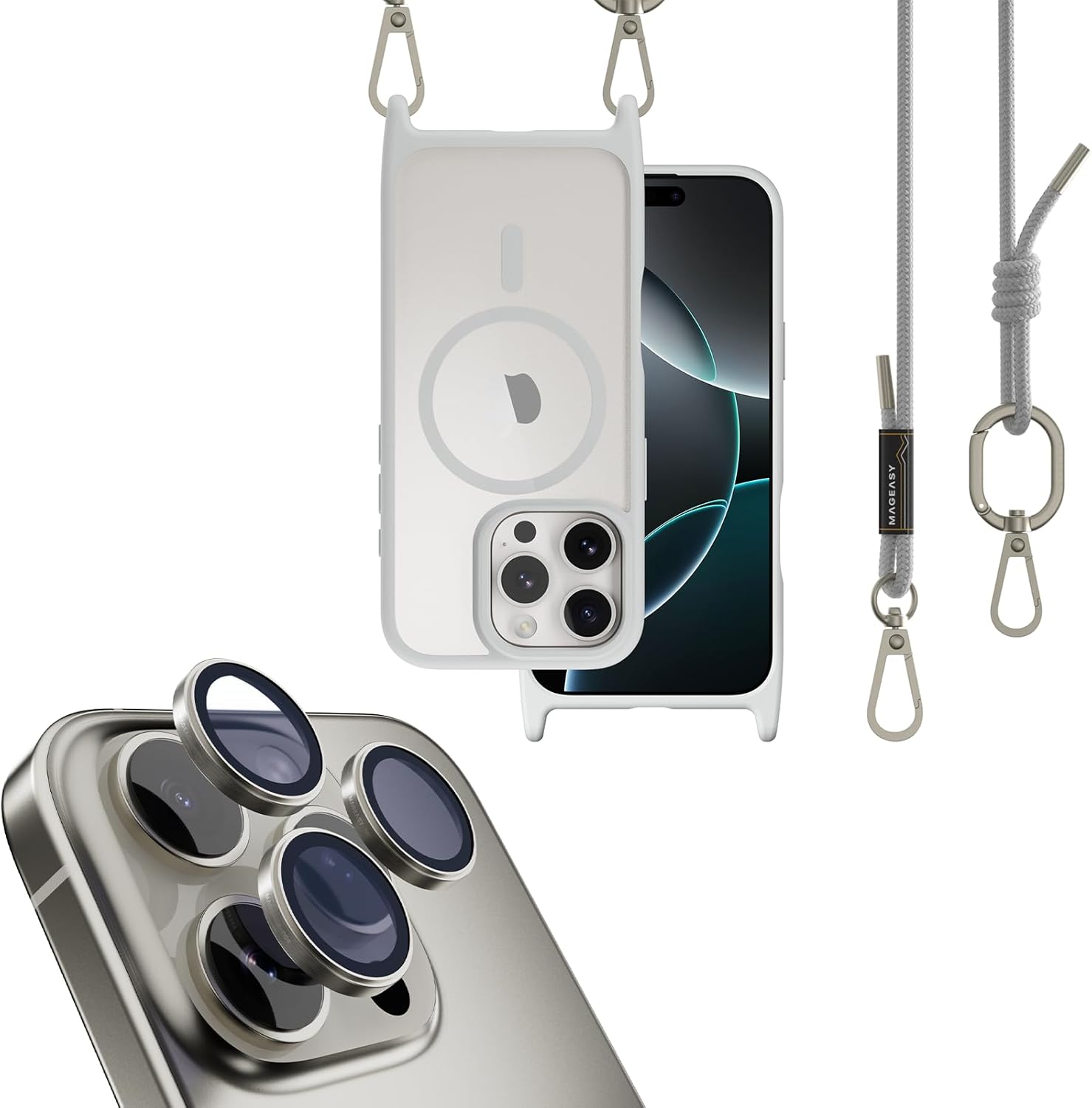 MAGEASY Roam M Lanyard Case & Lenz Sapphire Lens Protector for iPhone 16 Pro 6.3"
