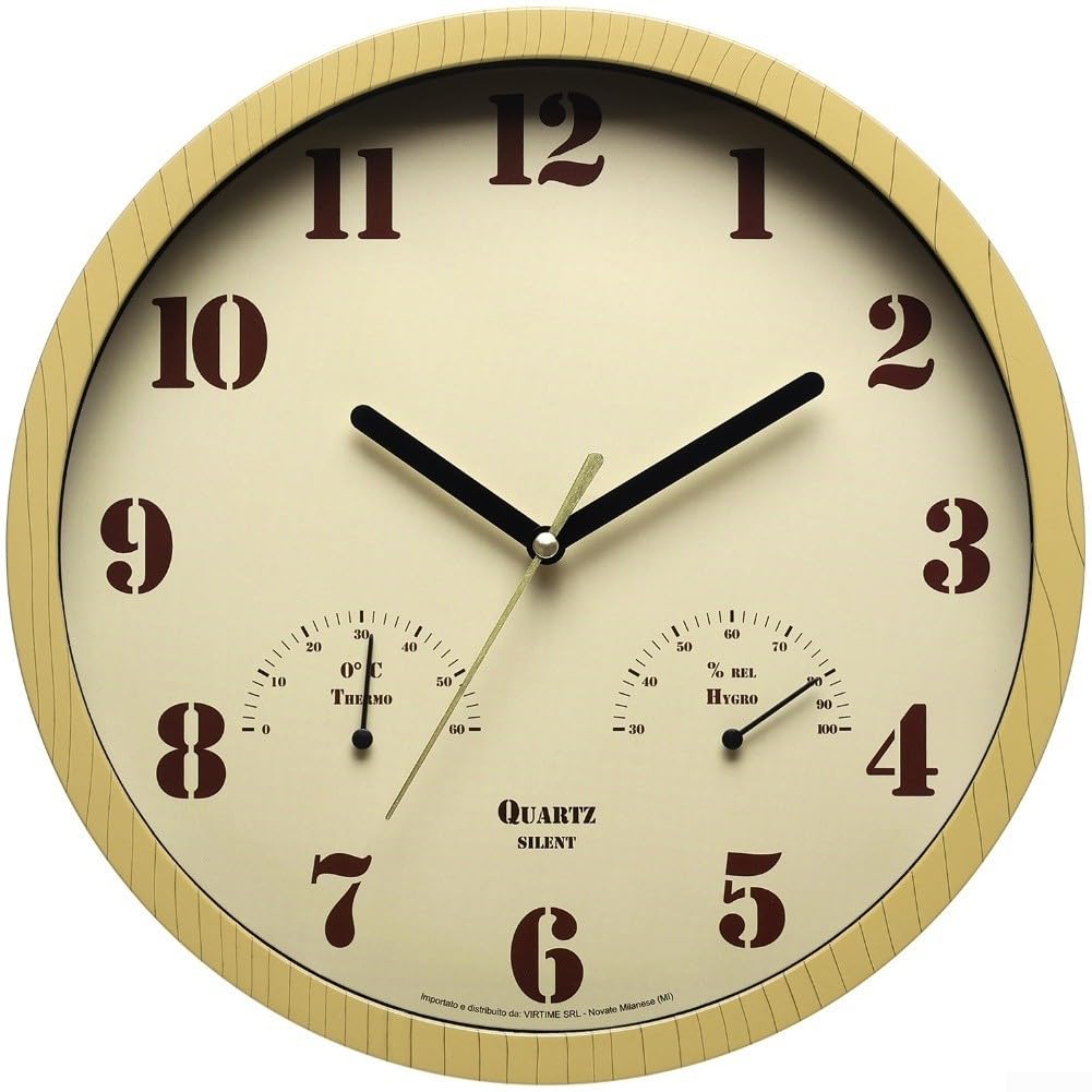 Kleine Outdoor-Uhren mit Thermometer und Hygrometer, 25,4 cm, leise, nicht tickende, analoge Wanduhr, für Terrasse, Veranda, Pool, wasserdicht, batteriebetrieben, Gartendekoration mit