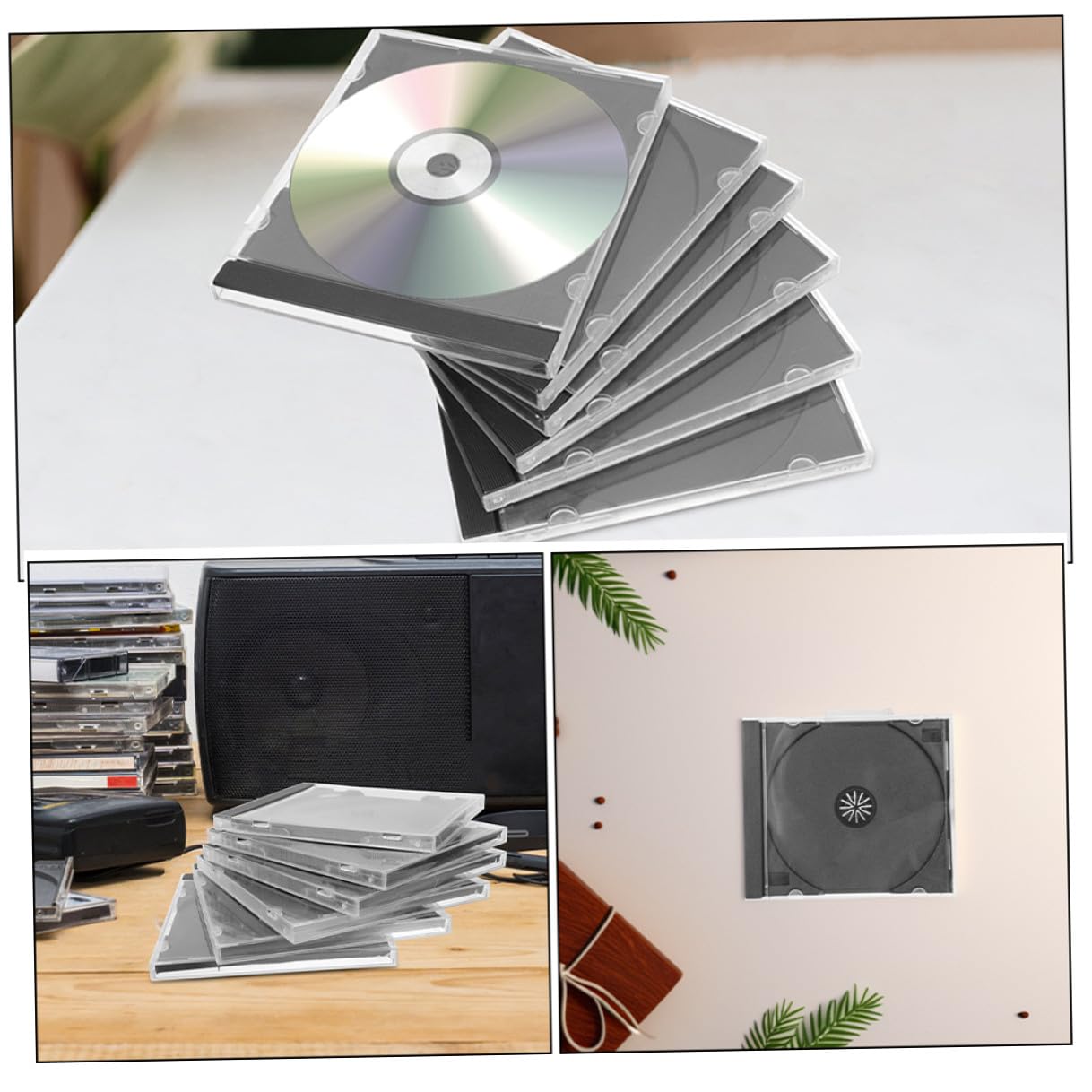 jojofuny Custodia Porta CD Trasparente Quadrata in Plastica Rigida 10 Pezzi Scatola Portadischi Vassoio Nero per Protezione Antigraffio Organizer per Casa Ufficio e Scuola