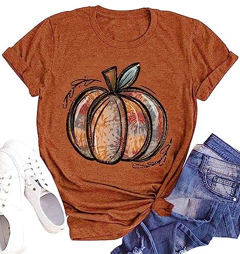 Halloween Pumpkin Shirt Women Fall Leopard Graphic Tees Funny Cute...