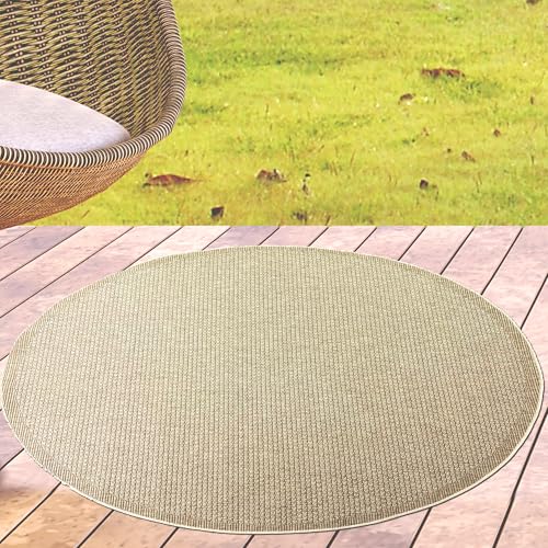 CARPETIA Alfombra de Exterior para balcón terraza acristalada jardín de Invierno Resistente y fácil de cuidar con diseño Monocolor en Beige, 160 cm Redonda