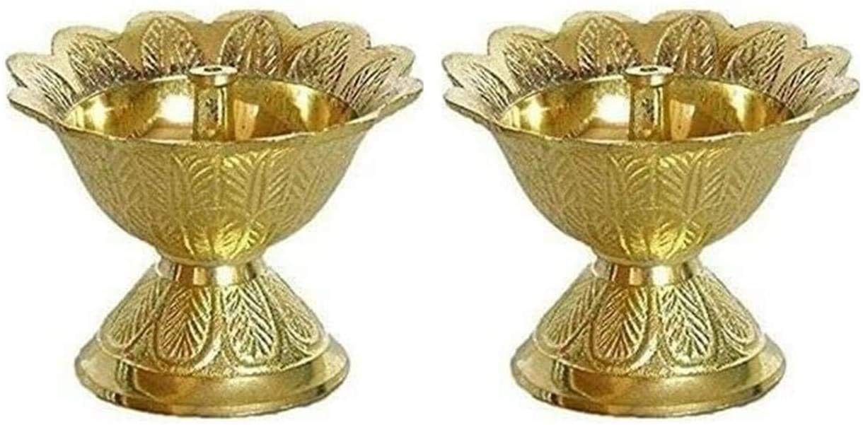 Family Cart 2 x Brass Diya Diyas Oil Lamps Chirag for Aarti Diwali Navratras Lighting Hawan Puja Devdas Diya Akhand Jyot Kuber Hindu Puja Deepak