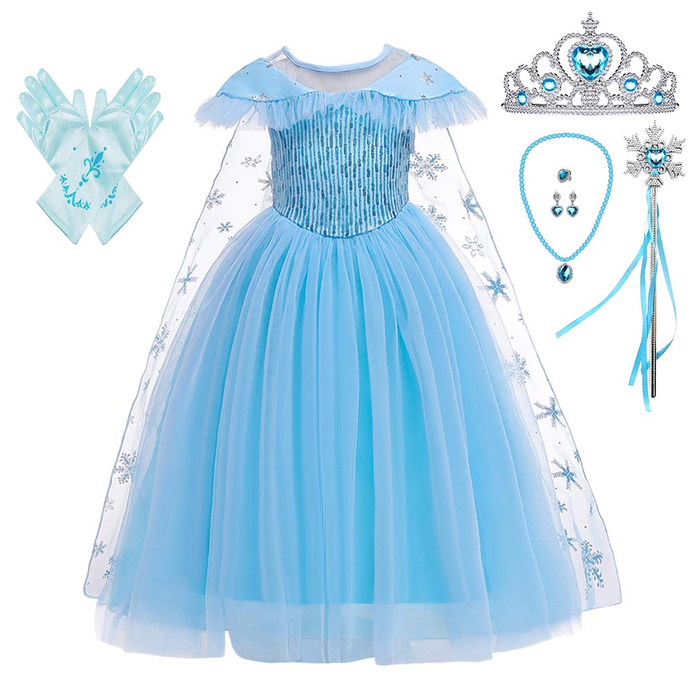 Lito Angels Girls Princess Snow Ice Queen Sister Costumes Halloween Birthday Fancy Party Dress Up with Cape + Accessories