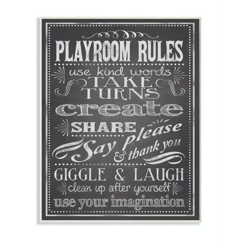 Stupell Industries Black and White Playroom Rules Use Kind Words Wall Plaque, 13 x 19, Design by Artist Reesa Qualia