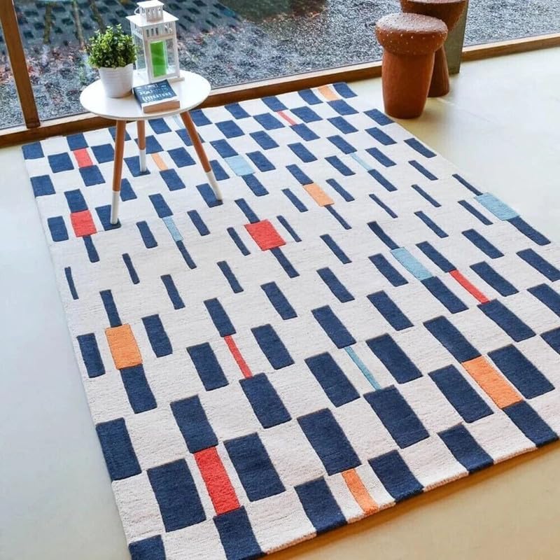 10x14 Ft Hand Tufted Wool Area Rug, Modern Geometric Blue & Multicolor Pattern, Premium Handmade Carpet for Living Room, Bedroom & Home Décor