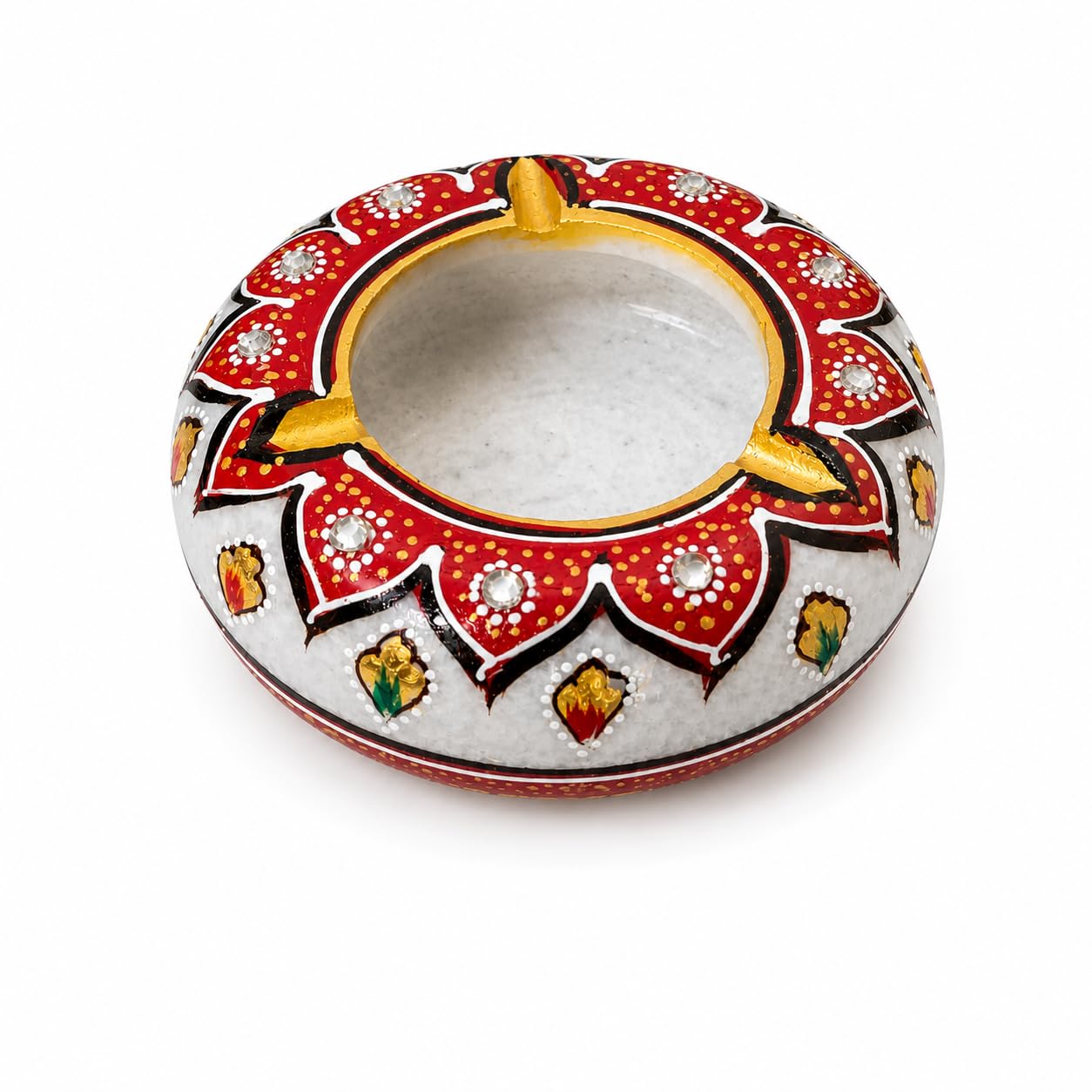 Hand-Painted Marble Ashtray for Cigarettes & Cigars, Decorative Round Stone Ash Tray with 3 Rest Grooves, Traditional Rajasthani Artwork, Tabletop Smoking Accessory for Home, Office & Gifting-image-13