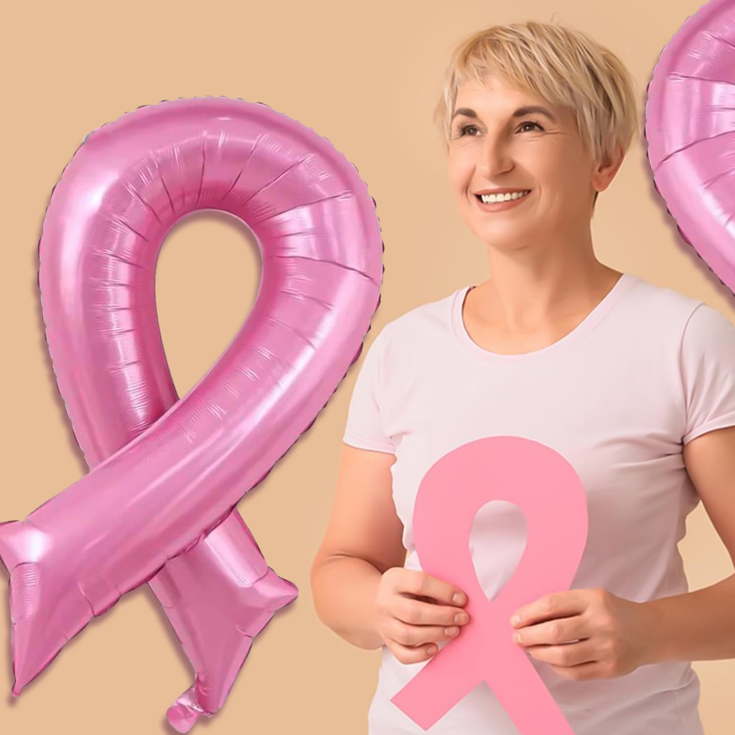 Lezevn 10pcs Breast Cancer Awareness Balloons Decoration Pink Ribbon Foil Balloons for Charity Fundraising Events - Image 3