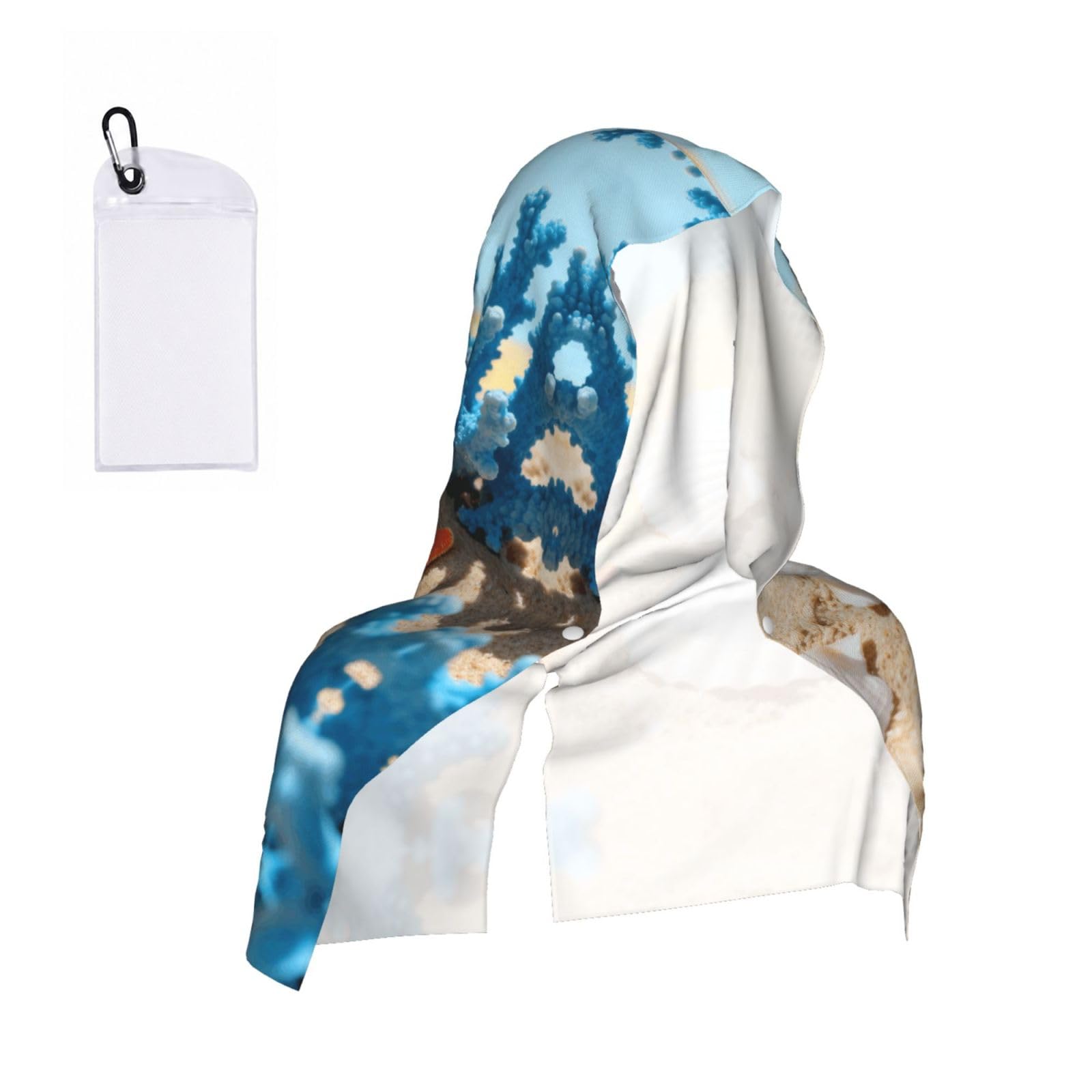 CNTDBU Starfish Coral Cooling Towel Hooded-Instant Chill Neck Cover for Sports, UV Cooling Rag for Running Gym