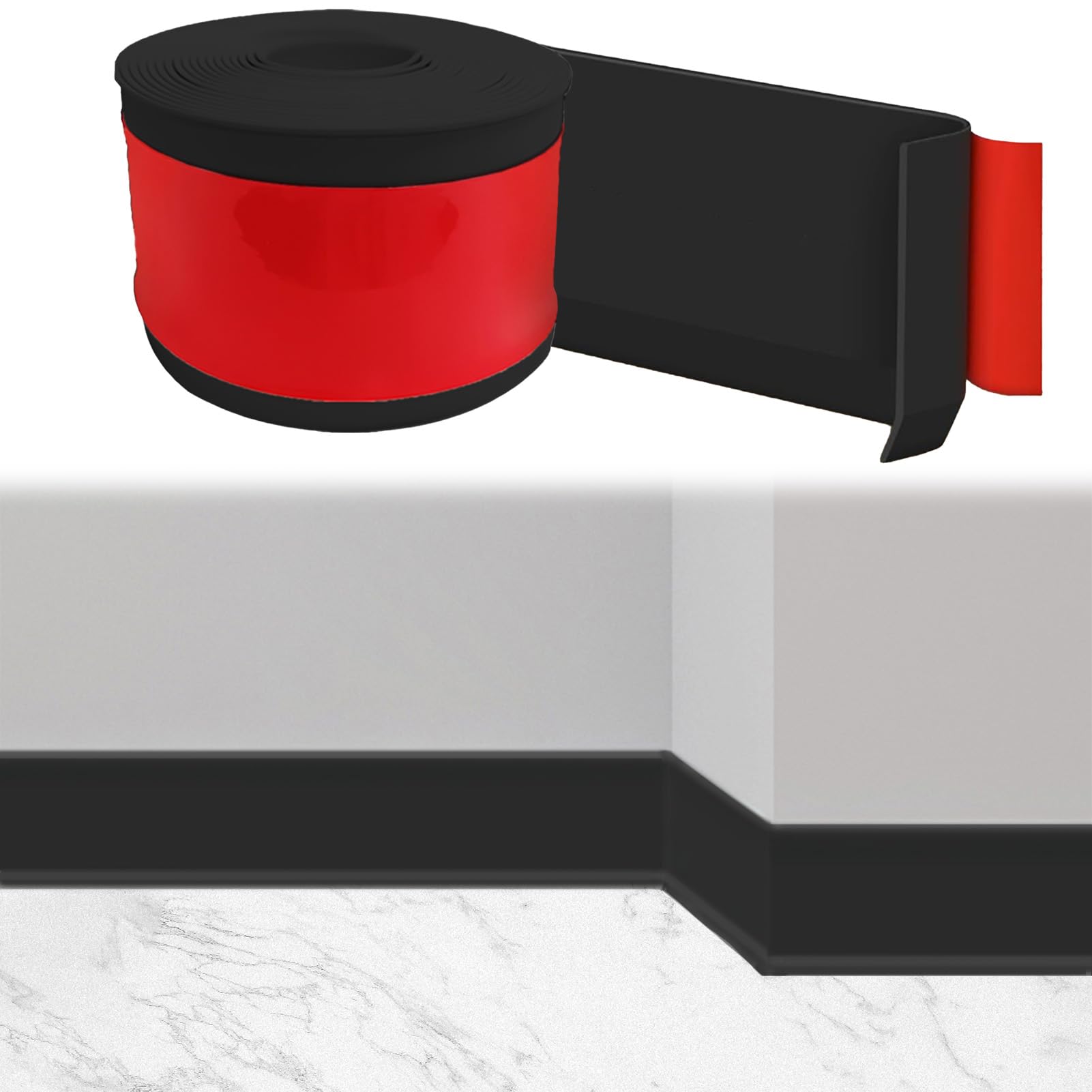 Plinthe souple autocollante PVC noir 10 cm ruban de finition mural 5m