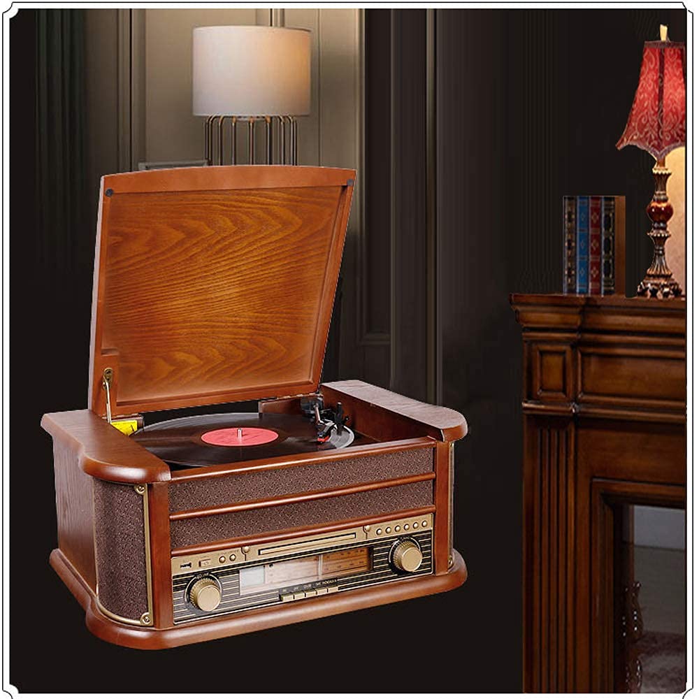Player de Registro Turntable con Altavoces - Registros de Cassette de Radio Bluetooth/FM/CD Cassette/Vinyl LP Records/SD Card Reader/U Recorder de reproducción de Disco U kxtmm