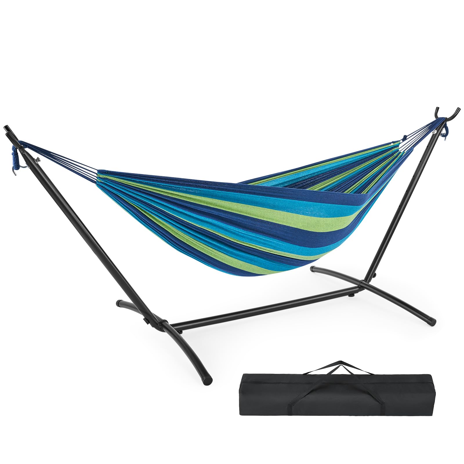 DUMOS Double Hammock with Space Saving Stand Heavy Duty Steel Frame Portable for Outside Indoor Use 450lbs Capacity
