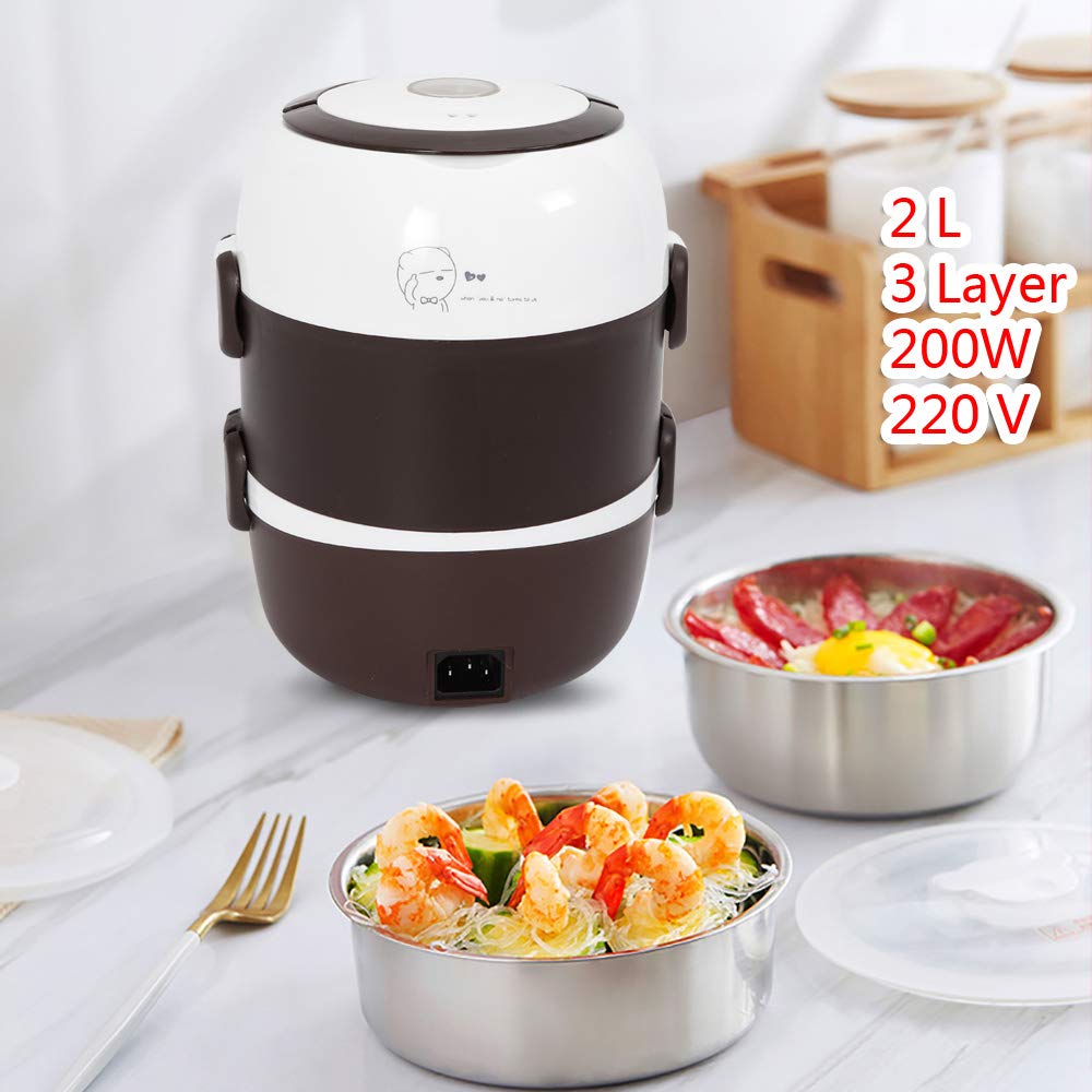 Elektryczny pojemnik na lunch 2 l, mini szybkowar do ryżu, 3 warstwy, elektryczny podgrzewacz do jedzenia, pojemnik na żywność, przenośny podgrzewacz do jedzenia, pojemnik na żywność