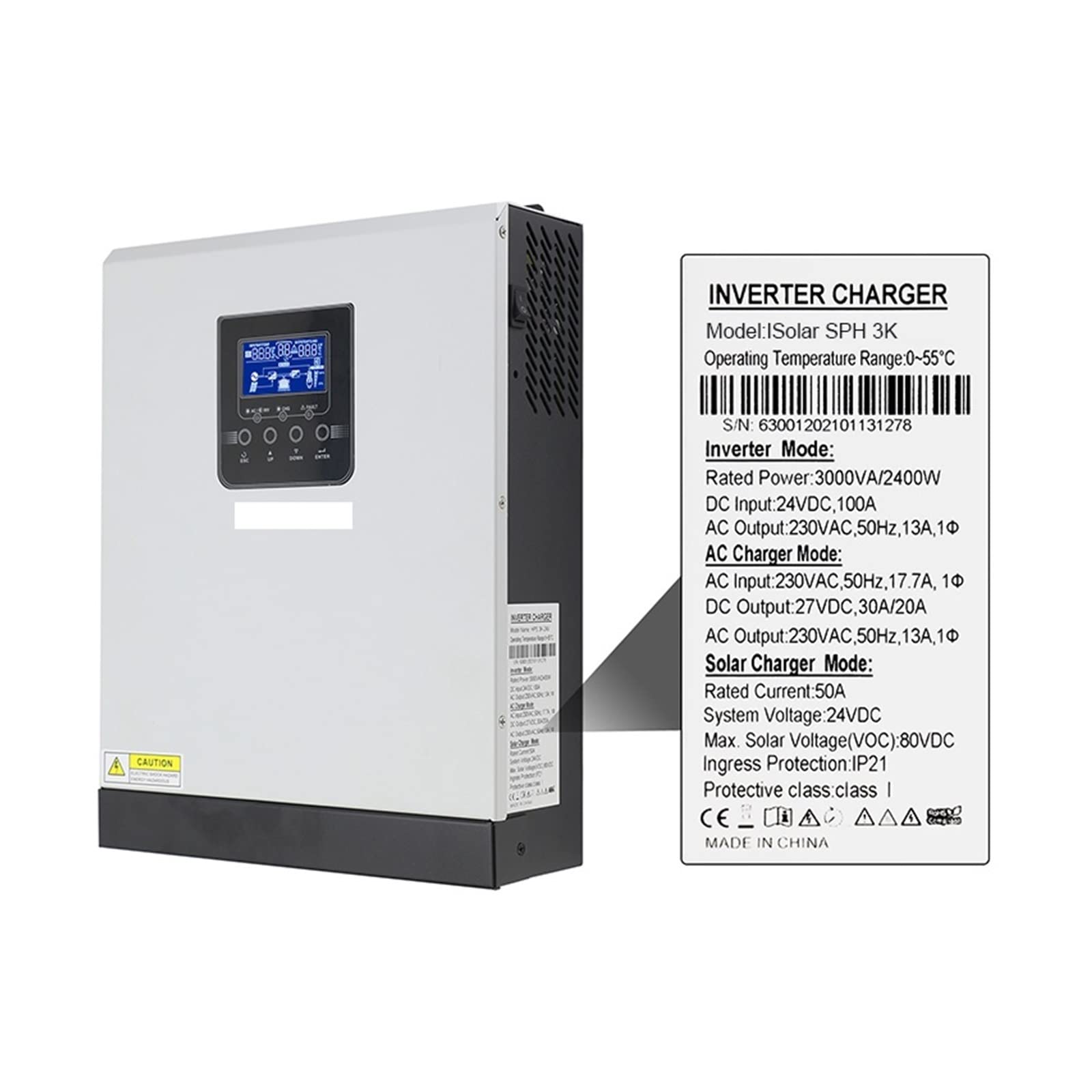 Inversor Solar de 3000 W, 2400 W, híbrido, 24 V, Entrada PV, 80 V CC, 220 V CA, Salida de Onda sinusoidal Pura integrada, Controlador de Cargador Solar 50A PWM Inversores solares