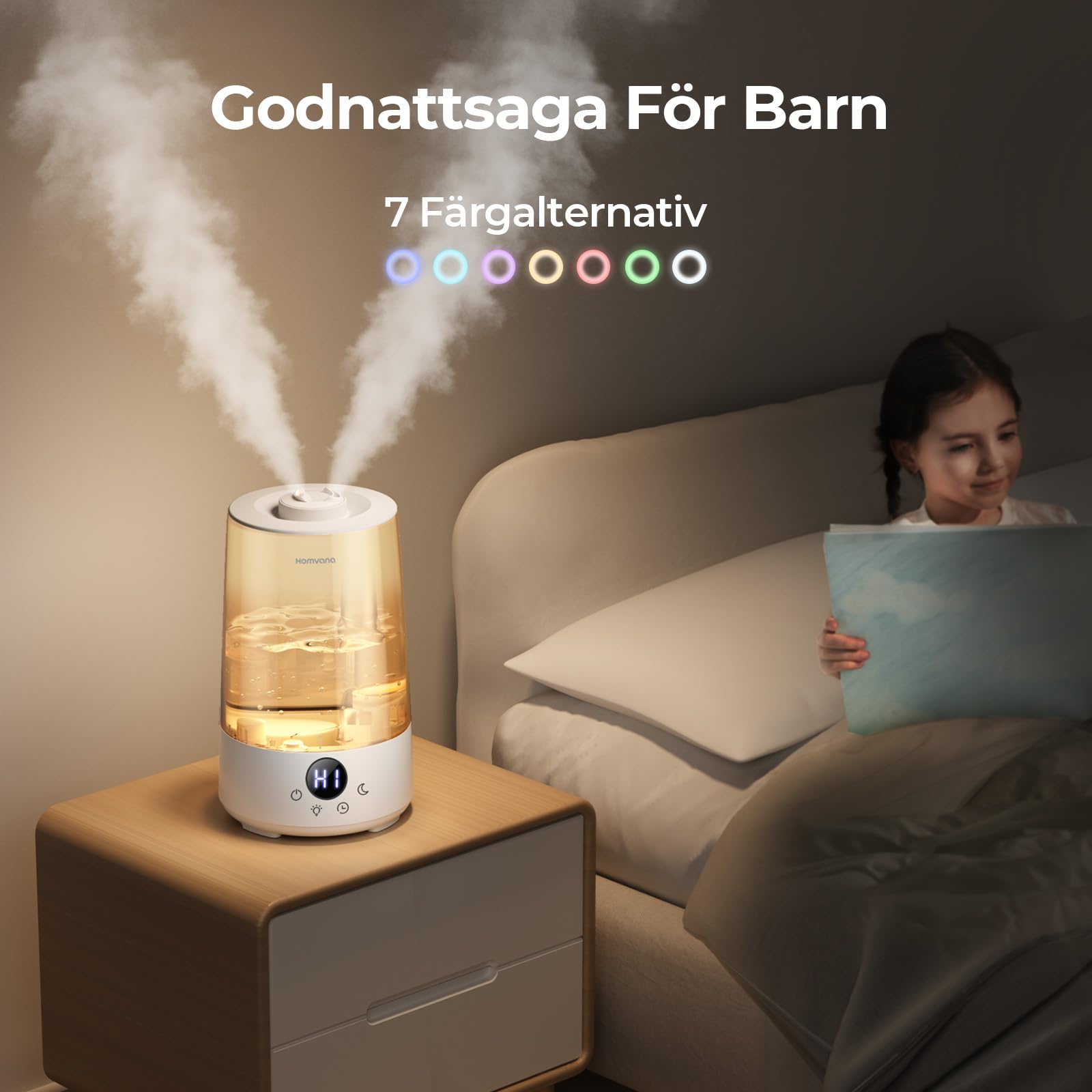 Homvana Top-Fill nawilżacz powietrza do sypialni, 3,6 l, 360 stopni, zimna mgła, 34 godziny, trwały, cichy 16 dB, mały dyfuzor olejków eterycznych
