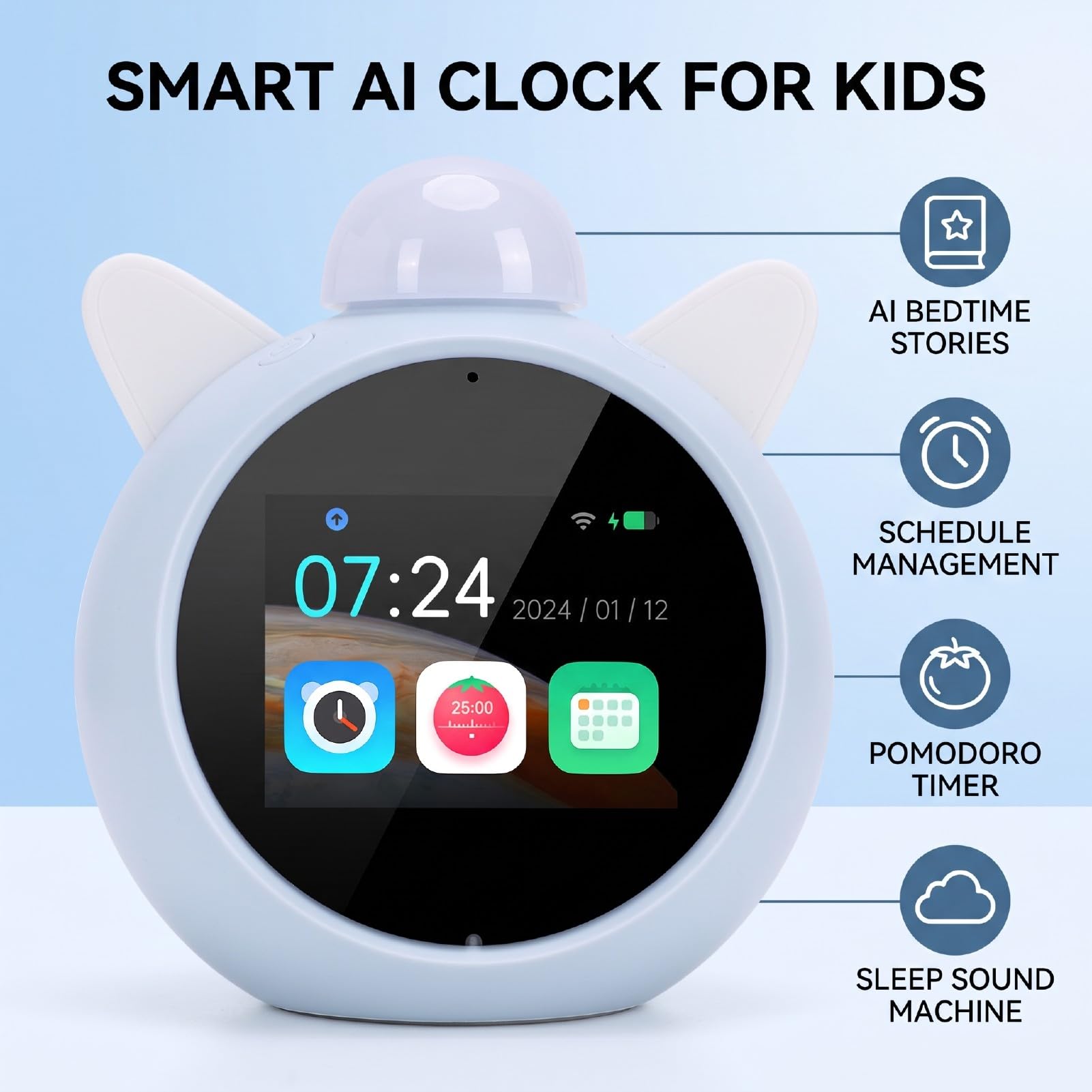 Sxhlseller Sveglia Intelligente Schermo HD 2,8 Pollici, Orologio Digitale a Batteria Ricaricabile 1500mAh con Cavo di Ricarica e Manuale per Comodino