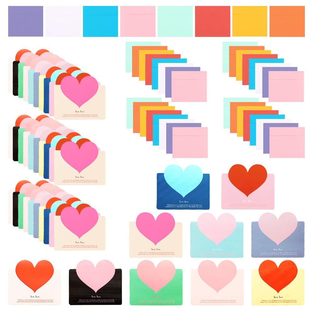 ZSUIQIN 40 Pcs Foldable Love Heart Greeting Cards, Thank You Cards, Valentine Heart Greeting Cards Set for Valentine's Day Mother's Day Anniversary Wedding Party(9.8×6.8cm)