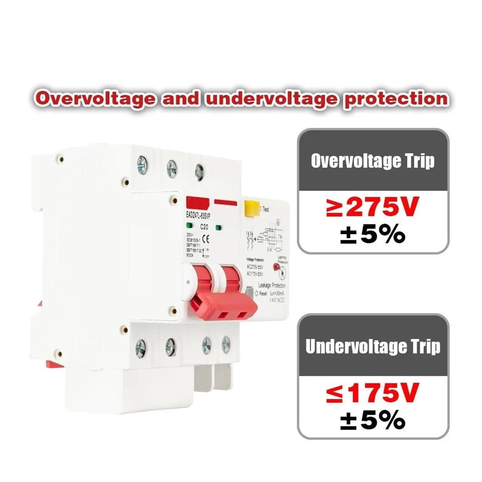 Interruttore differenziale SPD 230V 2P con protezione da sovraccarico, sovratensione, RCBO, RCCB con protezione contro i fulmini, protettore dalle perdite MCB(100A)
