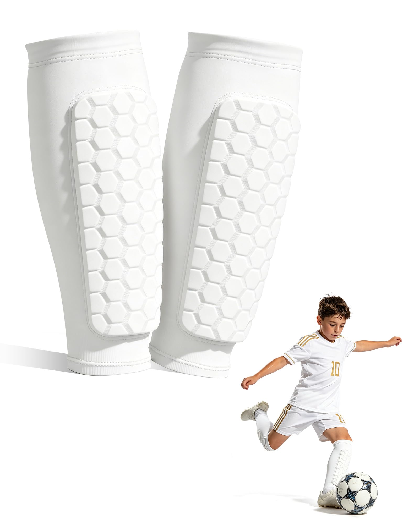 Ouxonix Kids Football Shin Guards S White with Sleeve Slip-in