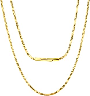 ChainsPro Round Snake Chain for Men Women Choker Layered Necklaces, 16-30inch Stainless Steel/Gold Plated/Black Hip Hop Men's Chain Necklace