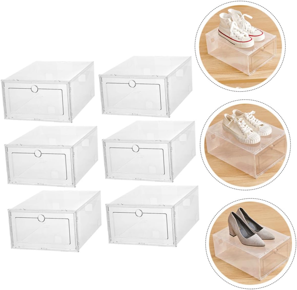 Cabilock 6Pcs Transparent Stackable Shoe Storage Boxes Plastic Drawer Type Organizer for Shoes Wear Resistant with Reinforced Design and Visual Access