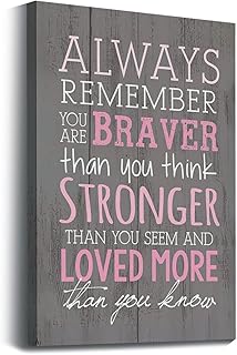 Inspirational Quotes Always Remember You Are Braver Wall Art Prints Artwork Decor for Encouragement Themed Canvas Wall Art Prints,Bedroom Living Room Home Girls Room Office Decorations,11"x14"