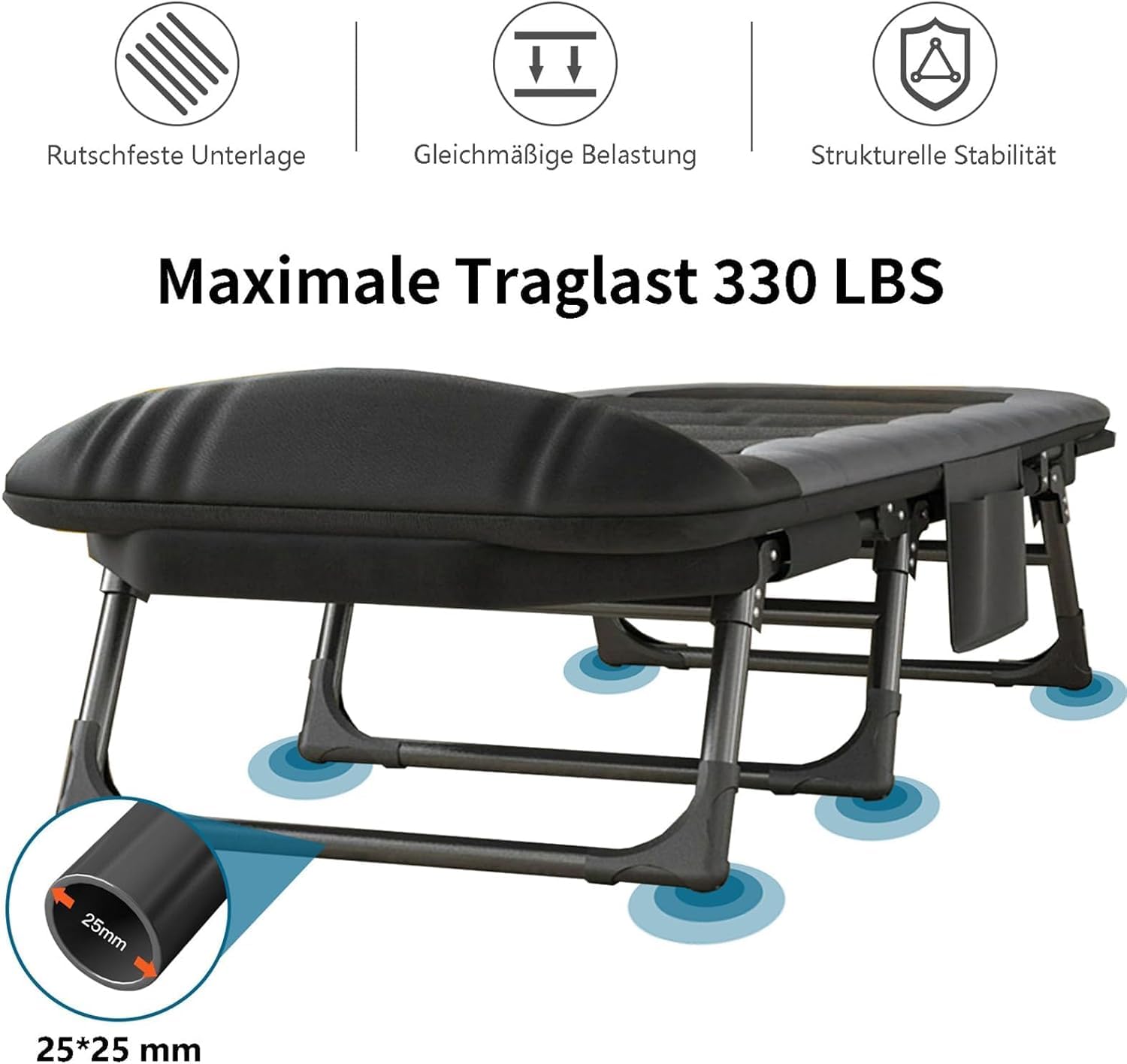 Lit de Camp Pliable, Dossier RéGlable 6 Positions, Lit de Camping Adulte,Matelas et Poche LatéRale Inclus, Supporte Jusqu'à 150 Kg, Idéal pour La PêChe, Le Camping et Le Jardin. (Marron)