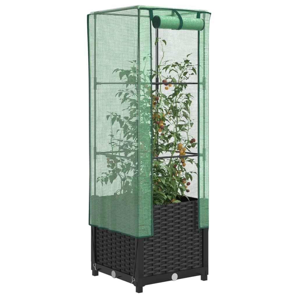 Homgoday Arriate con Cubierta Invernadero Aspecto ratán 40x40x139 cm Huerto Urbano Terraza Mesa de Cultivo Cubierta con Cubierta, para Plantas Flores Verduras Jardín Interior Exterior