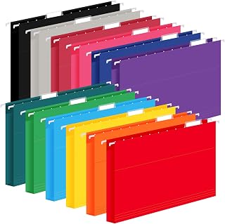 WEMEMORN 12 Pack Hanging File Folders Letter Size, 1/5-Cut Adjustable Tabs, 12 Colors - Organizer for Office Home Medical Charts Bulky Files
