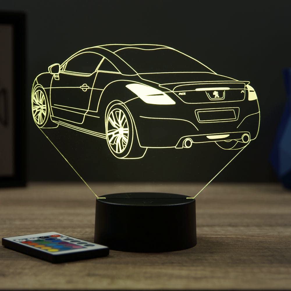 Lampe 3D Peugeot RCZ-R Personnalisable – Veilleuse LED 16 Couleurs avec Télécommande – Gravure Laser Haute Précision – Décoration Garage & Passion Auto – Fabriqué en France