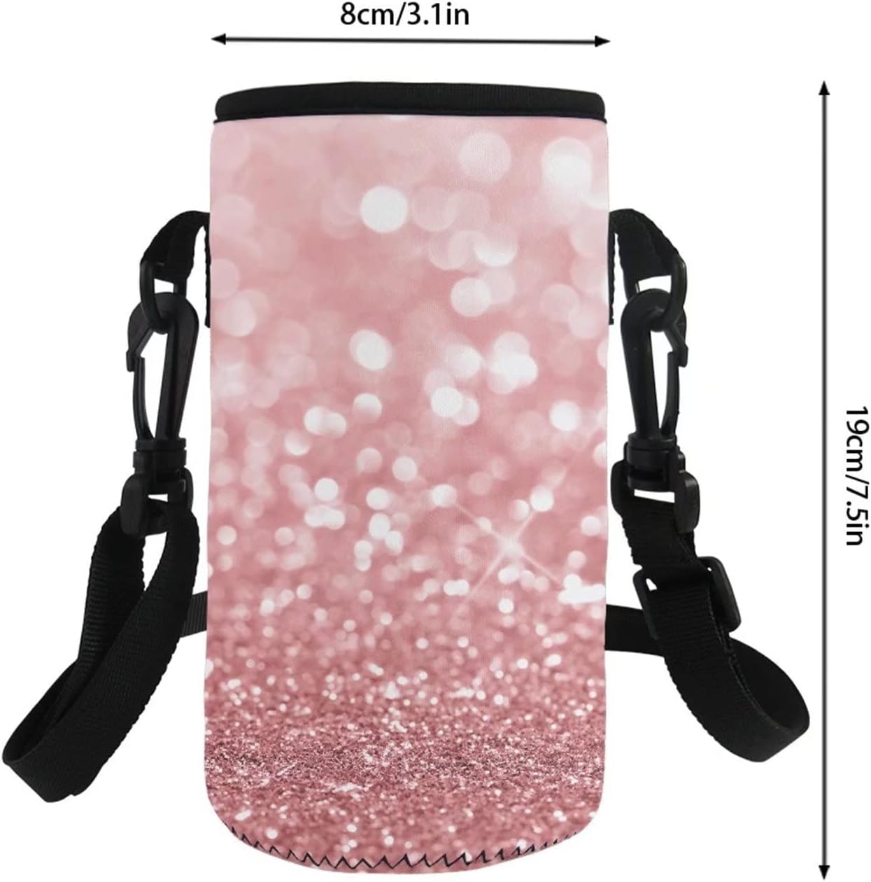 COEQINE Insulated Water Bottle Carrier Holder Bag Case Pouch Cover Design Pink Bling Pattern,with Adjustable Shoulder Strap for Stainless Steel/Glass/Plastic Bottles Fit for Walking Gym Travel - Image 5