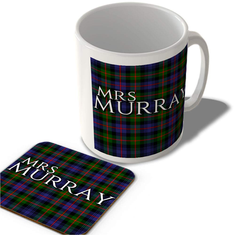Mcmug White - Mrs Murray - Murray Of Atholl Tartan - (Full Background) - Scottish Mug And Coaster Set, Ceramic, 11Fl.oz.