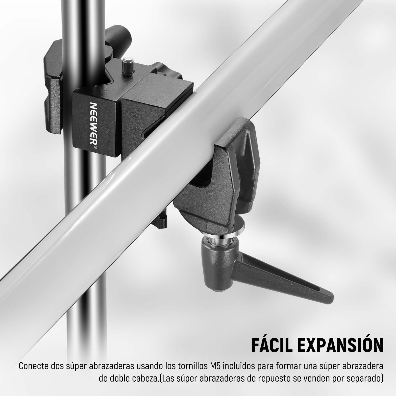 NEEWER Heavy Duty Super Clamp MAX Carga 33lb/15kg, 2,4" Jaw Grip Crab Clamp Mount para Barra Redonda Superficie Plana con 5/8" Stud/Spring Lock/Paño de Limpieza para fotografía de Estudio Luz de