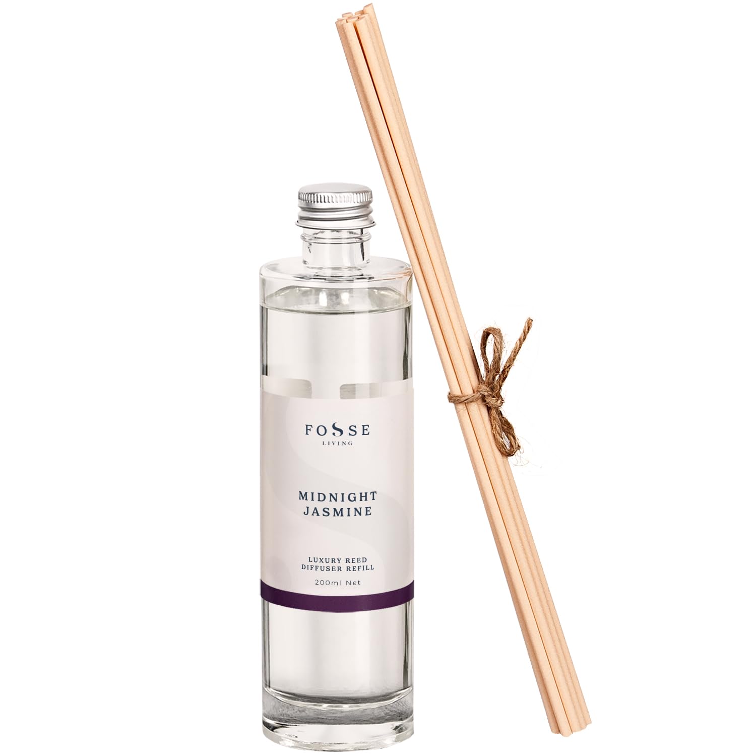 Fosse Living Midnight Jasmine (Refill) Midnight Jasmine Reed Diffuser Refill 200Ml + 10 Reeds | Heady Floral | Vegan & Paraben Free | Handmade In Uk